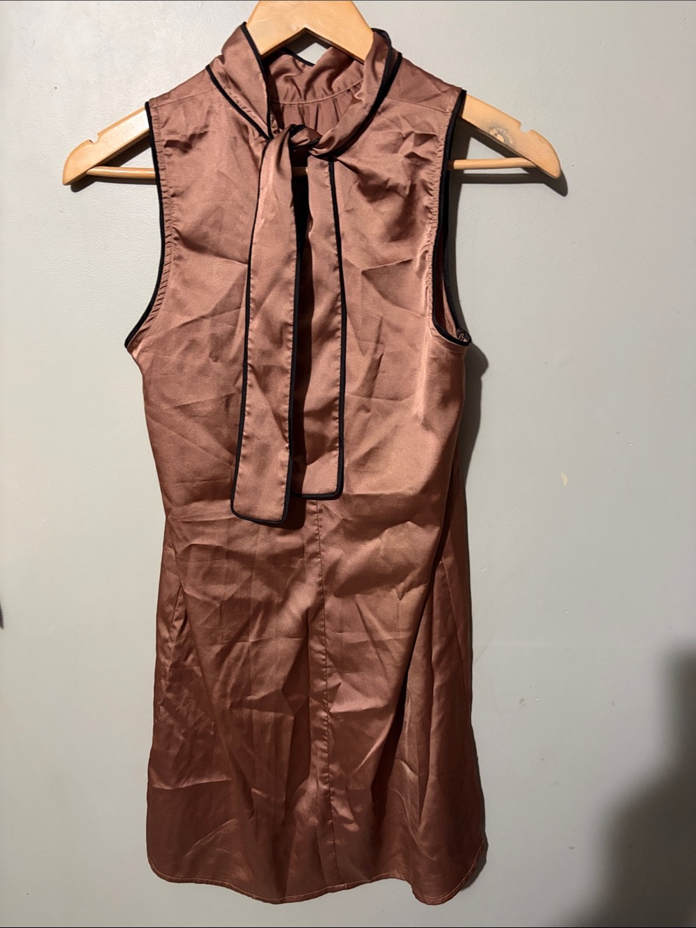Dynamite Copper-Brown Satin Tie-Front Mini Dress